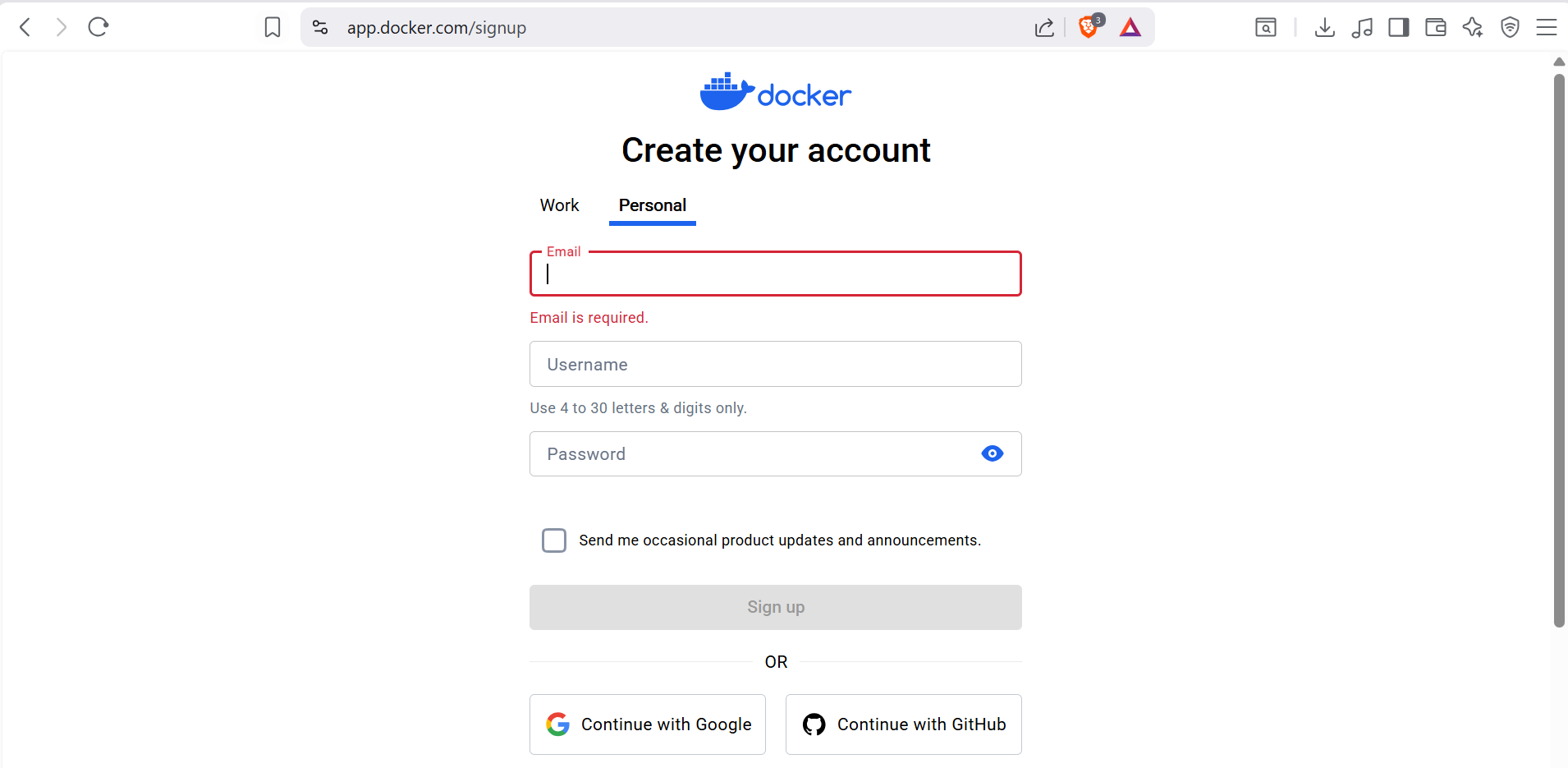 Create Docker Hub personal account