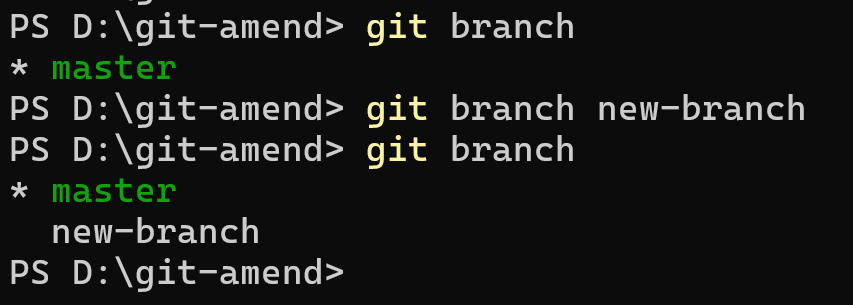 Git branch command creating a new branch