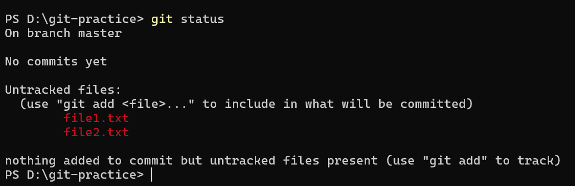 Git status showing untracked files