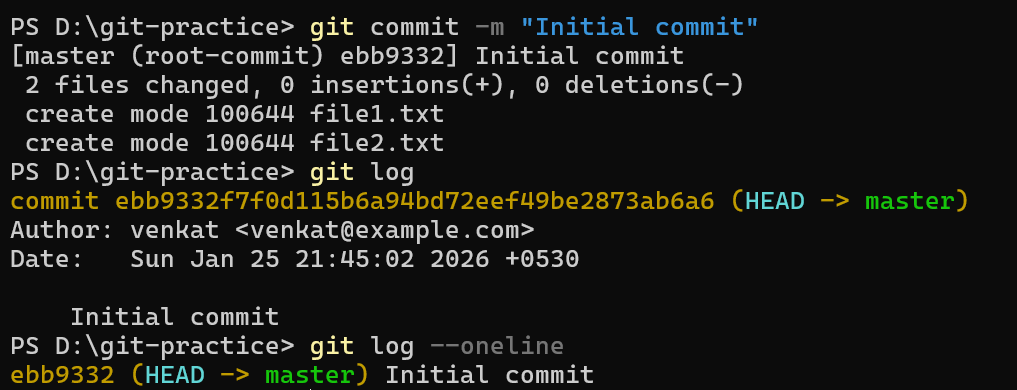 Git log showing commit history