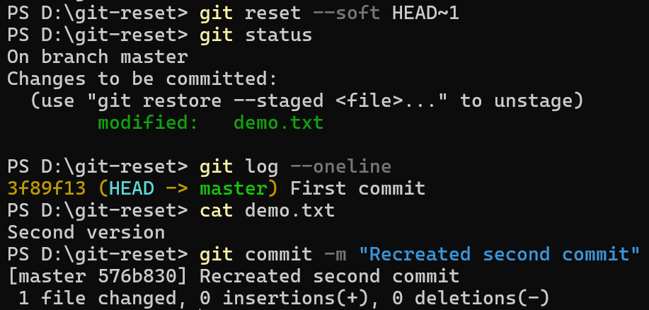 git reset soft HEAD~1 keeping file changes staged