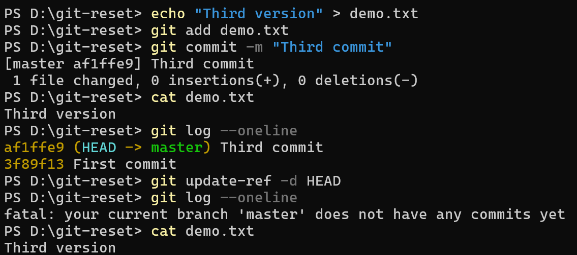 git update-ref deleting HEAD reference in Git repository