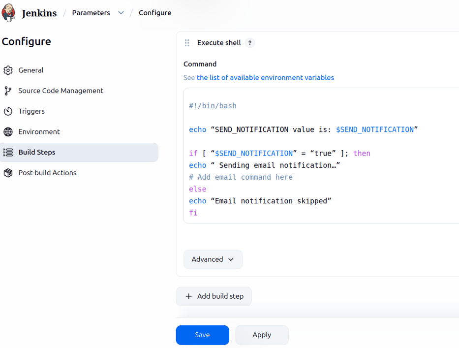 Boolean Parameter Execute Shell Script