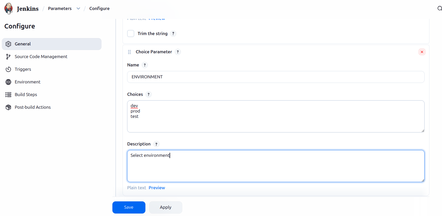 Choice Parameter in Jenkins