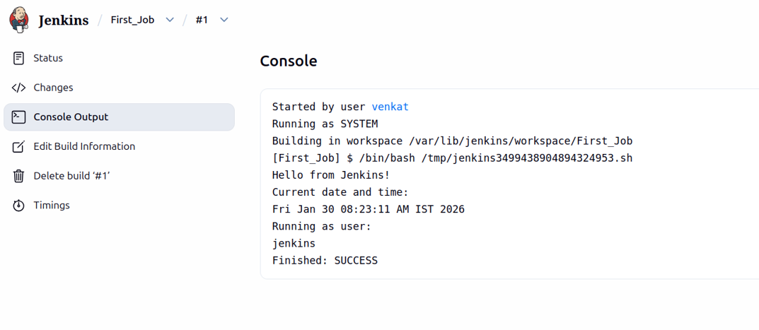 Console output of bash script