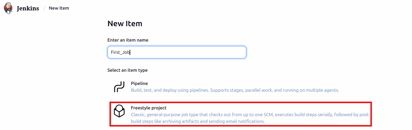 Creating First Job in Jenkins