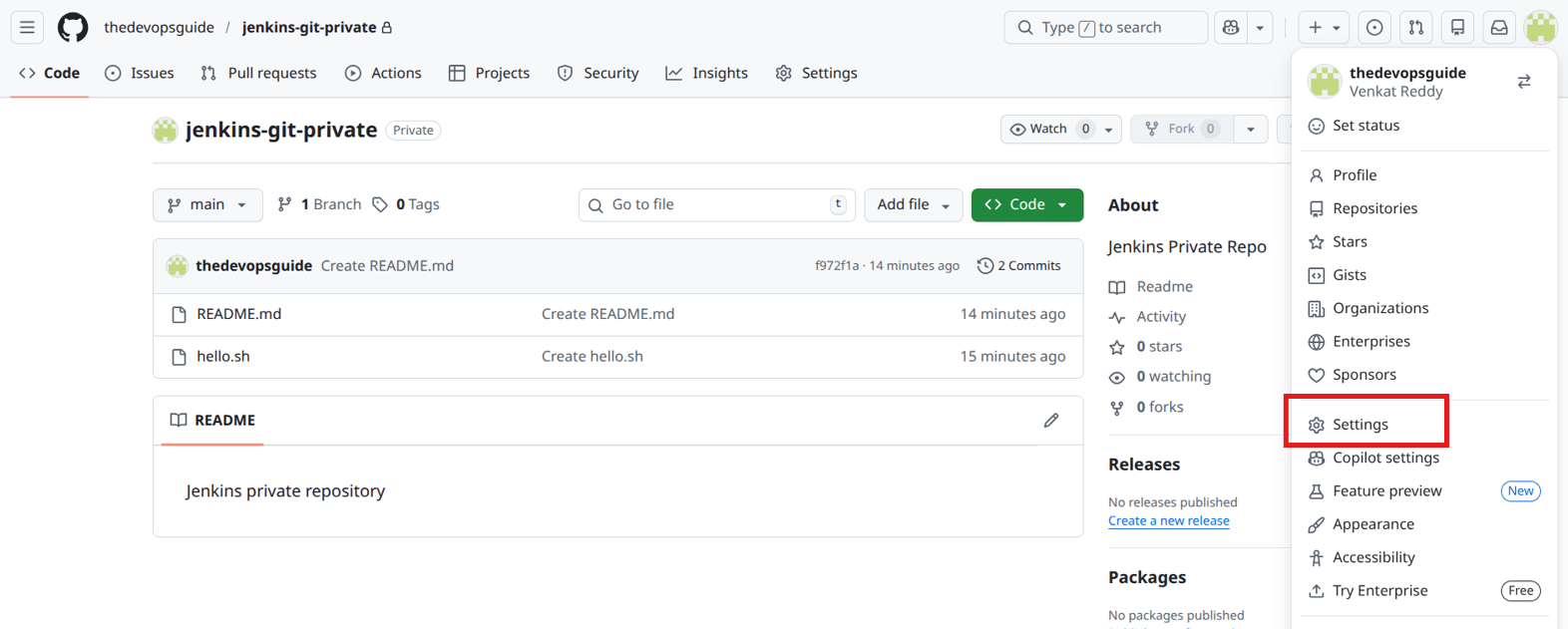 Git private repo settings