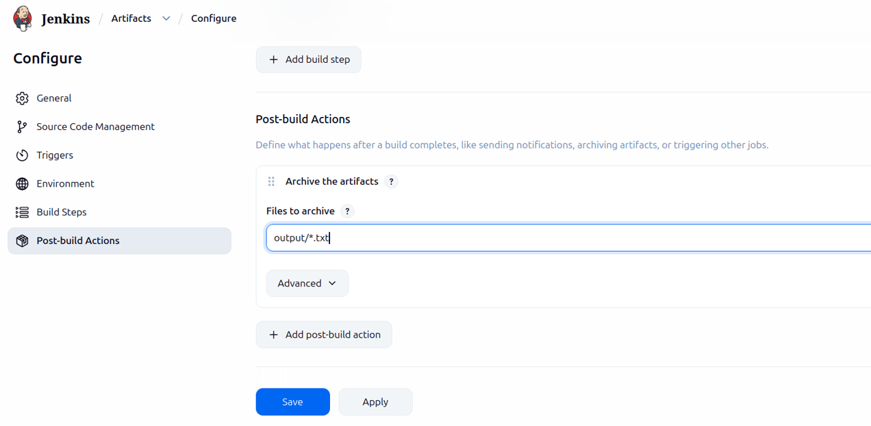 Post-build Actions Archive the artifacts