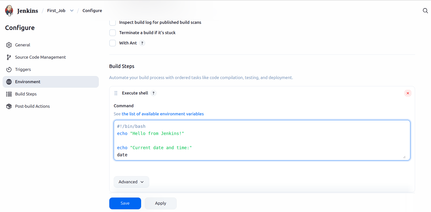 Simple Bash Command In Jenkins